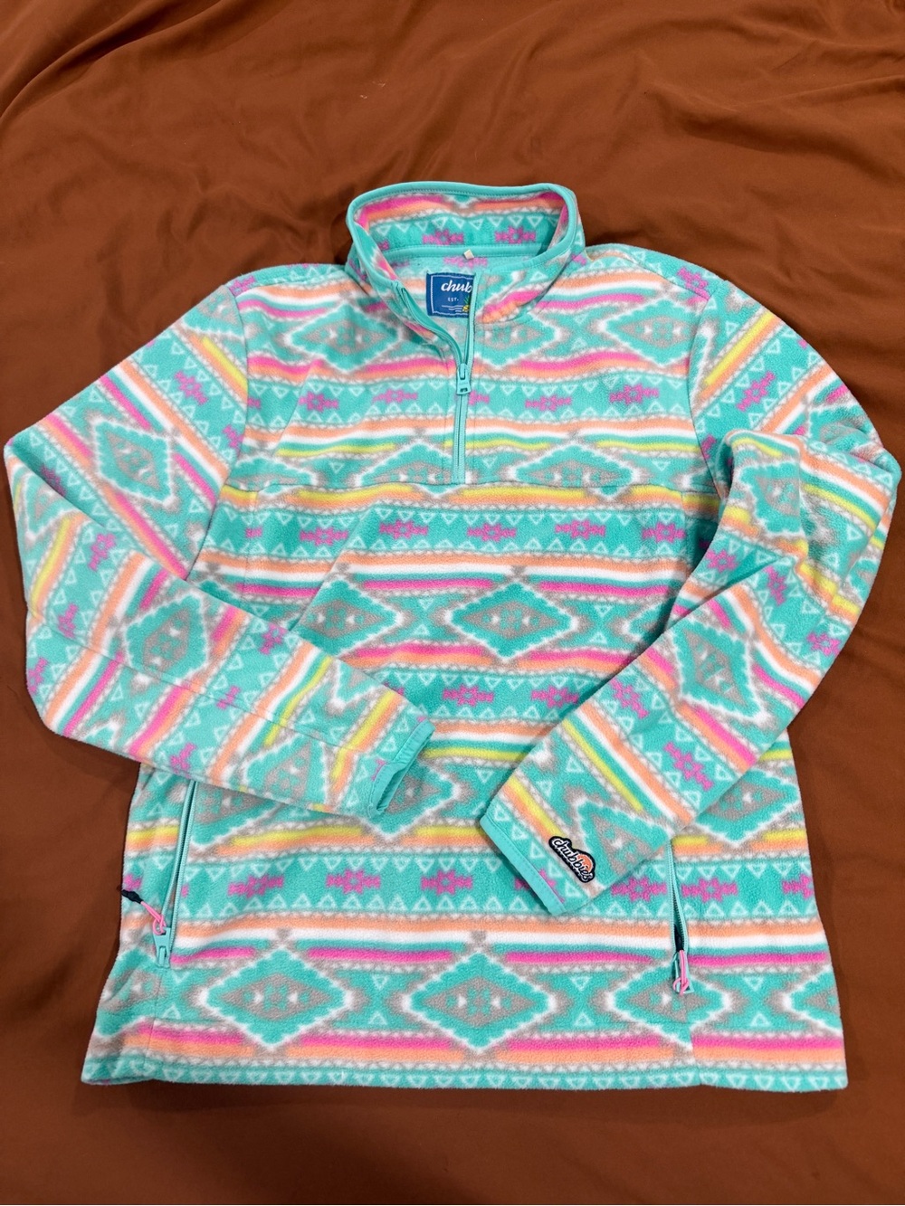 chubbies Aqua & Pink Geometric Half-Zip Fleece Pullover